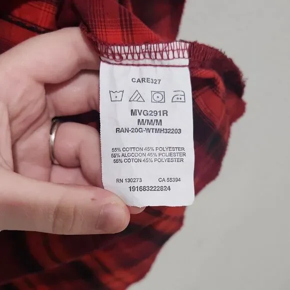 Wrangler Mens Plaid Button Up Shirt Red Black Long Sleeve Western MVG291R - Picture 4 of 7